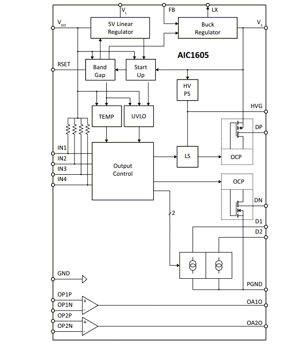 Block Diagram - Apex Microtechnology AIC1605 High Voltage Interface IC